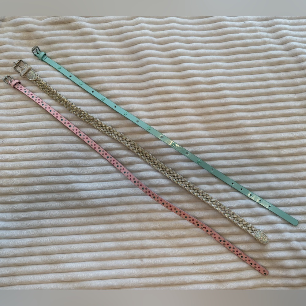 Set of Three Belts - Pink, silver white and light blue